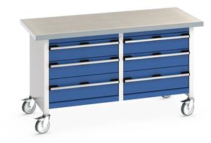 Bott Mobile Bench1500Wx750Dx840mmH - 6 Drawers & Lino Top 1500mm Wide Mobile Moveable Industrial Storage Benches with Cupboards and Drawers 31/41002108.11 Bott Mobile Bench1500Wx750Dx840mmH 6 Drawers Lino Top.jpg